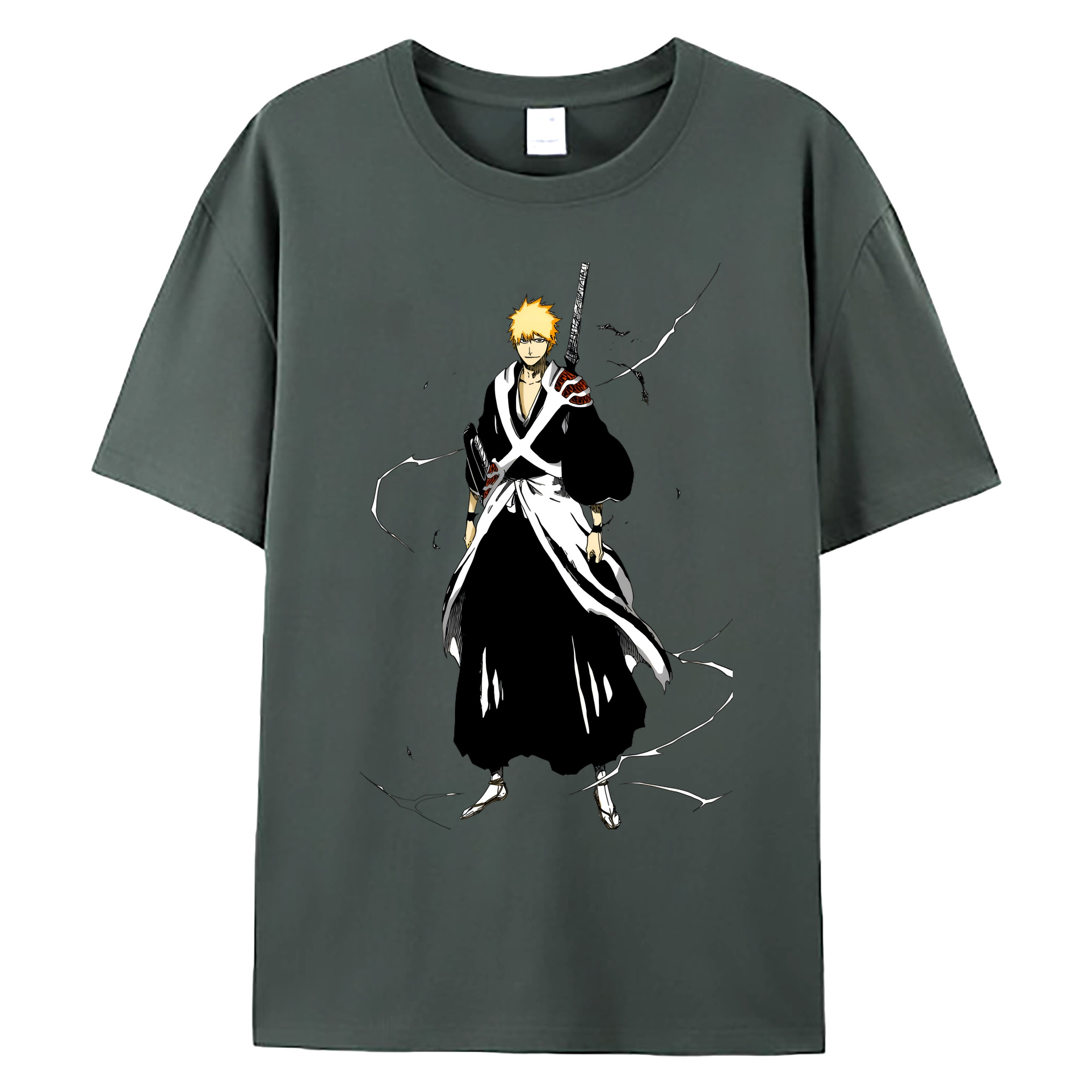 （画像用） ブリーチ 黒崎一護（くろさき いちご）BLEACH Kurosaki Ichigo 綿100％ メンズ半袖Tシャツ｜肌触りやわらか＆通気性